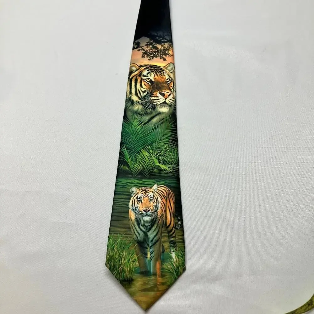 Ralph Marlin Tiger Necktie  Handmade TIGER IN THE JUNGLE MAN 4” Neck Tie